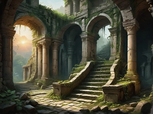 ruins,labyrinthian,ancient city,hall of the fallen,mausoleum ruins,ruin,stone stairway,stone stairs,fantasy landscape,ancient ruins,threshhold,castle ruins,ancient buildings,the ruins of the,crypts,ancient house,winding steps,abandoned place,ancient,lavonia,Unique,Design,Infographics