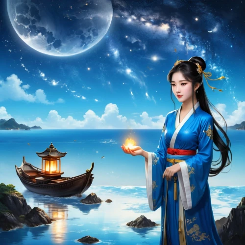 chuseok,hanfu,moon and star background,mid-autumn festival,joseon,moondragon,moonlit night,qianfei,qianwen,wulin,oriental princess,oriental lantern,zhiyuan,yunwen,sanxia,rongfeng,moon and star,jingqian,blue moon rose,hanseong,Unique,Design,Character Design