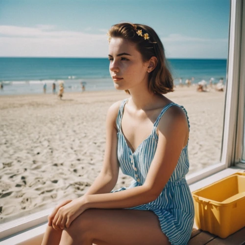 seaside daisy,ektachrome,alycia,vintage 1950s,audrey,kodachrome,sonnleitner,vintage girl,retro girl,by the sea,beach background,bondi,ocean blue,lubitel 2,sea beach-marigold,bea,lynn,beachgoer,capucine,mcmorrow,Photography,General,Realistic