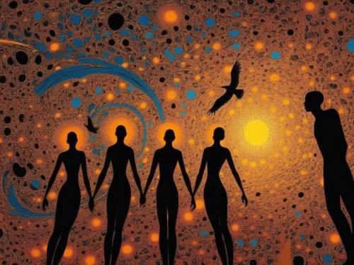 unification,cosmopolite,astronomers,universe,silhouette art,raelians,andromeda,celestials,sci fiction illustration,the universe,beings,cosmologists,oneness,skygazers,connectedness,inhabitants,the stars,estrelas,universes,centauri,Illustration,Realistic Fantasy,Realistic Fantasy 21