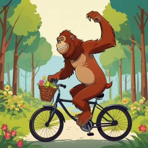 orang utan,monkey gang,monkeying,orangutan,biking,bicycling,bicyclist,monke,cycling,monkey,macaco,lutung,primatology,the monkey,orang,ape,barbary monkey,singes,gorilla,bicycle riding,Illustration,Children,Children 04