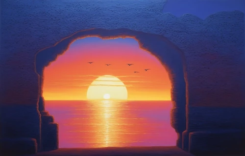 qaitbay,arabic background,agrabah,el arco,persian gulf,coast sunset,eckankar,portal,patnaik,taj mahal sunset,jianfeng,window with sea view,cave on the water,sea landscape,oil painting on canvas,sunset,gateway,alcove,archway,dakhla,Illustration,Abstract Fantasy,Abstract Fantasy 20