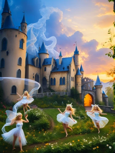 fairy world,fairyland,fantasy picture,fairy tale,sylphides,3d fantasy,fairytale,fairy tale castle,fantasyland,a fairy tale,sylphide,elves flight,fairies,fairies aloft,fantasy world,swan lake,fairytales,fairy village,fantasy landscape,coppelia,Illustration,Realistic Fantasy,Realistic Fantasy 26