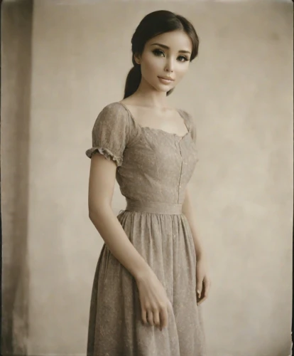 girl in a long dress,vintage female portrait,vintage woman,tintype,autochrome,vintage girl,daguerreotype,tintypes,audrey hepburn,vintage dress,victorian lady,pictorialism,colorization,teodorescu,milioti,audrey hepburn-hollywood,margairaz,a girl in a dress,miss circassian,khnopff,Photography,Analog