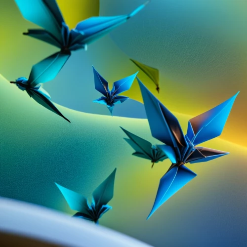 birds blue cut glass,blue butterfly background,origami paper plane,origami,blue birds and blossom,caltrops,blue leaf frame,triangles background,3d background,motifs of blue stars,colorful birds,abstract background,cinema 4d,blue bird,abstract air backdrop,blue petals,birds abstract,blue crane,star abstract,pinwheels,Photography,General,Realistic