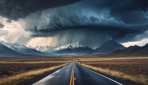 mountain highway,the road,mountain road,road of the impossible,mesocyclone,road to nowhere,open road,long road,roads,road,road forgotten,straight ahead,cloudstreet,storm clouds,journeys,the road to the sea,bad road,superhighway,mountain pass,asphalt road,Photography,General,Realistic