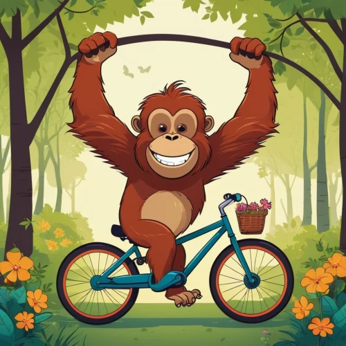 monkeying,macaco,monke,orang utan,monkey,orangutan,monkey gang,monkeywrench,the monkey,cycling,primate,monkee,monkeys band,lutung,bicycling,bicyclist,barbary monkey,barbary ape,biking,monkey banana,Illustration,Children,Children 04