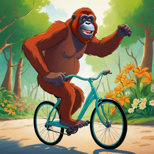 orang utan,orang,bicyclist,cycliste,monkey gang,orangutan,monkeying,bicycling,cycling,primate,monke,macaco,biking,ape,simian,australopithecus,monkeywrench,cyclist,prosimian,primatology,Illustration,Children,Children 01