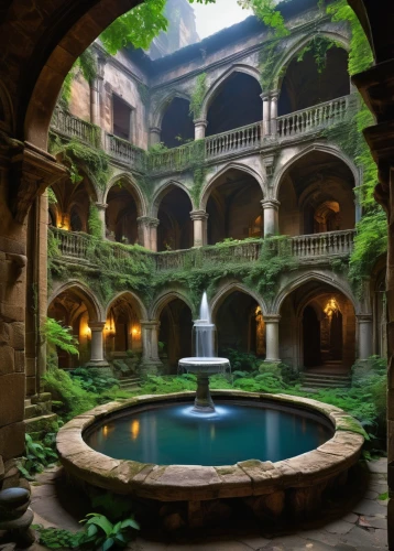 courtyards,inside courtyard,courtyard,alcazar of seville,kykuit,water palace,matthiessen,atriums,haveli,floor fountain,cloister,cistern,atrium,patio,hacienda,monastery garden,piscina,hamam,alcazar,bathhouse,Conceptual Art,Sci-Fi,Sci-Fi 14