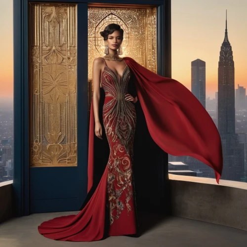 a floor-length dress,art deco woman,evening dress,red gown,eveningwear,siriano,lady in red,lucretia,man in red dress,art deco,oriental princess,queen of hearts,emperatriz,red cape,countess,art deco background,girl in a long dress,ball gown,demarchelier,caftan,Photography,Documentary Photography,Documentary Photography 37