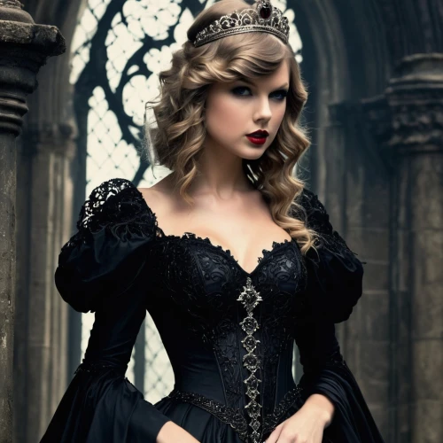 gothic style,gothic dress,victoriana,gothic woman,corsetry,bewitching,enchanting,vampy,victorian style,gothic,corseted,gothic portrait,black queen,dhampir,treacherous,victorian lady,celtic queen,dark gothic mood,witching,black and lace,Illustration,Realistic Fantasy,Realistic Fantasy 46