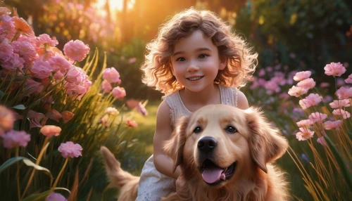girl with dog,boy and dog,golden retriever,beautiful girl with flowers,anoushka,children's background,little boy and girl,golden retriver,romantic portrait,tenderness,liesel,disneynature,girl in flowers,love for animals,dog pure-breed,australian shepherd,retriever,labradoodle,companion dog,adaline,Photography,Artistic Photography,Artistic Photography 04
