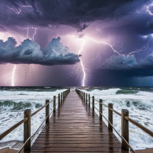 lightning storm,wooden pier,thundershowers,orage,storming,thundershower,tormenta,superstorm,sea storm,nature's wrath,substorms,tormentine,force of nature,natural phenomenon,storms,lightning strike,thunderous,lightning,storm,lightening,Photography,General,Realistic