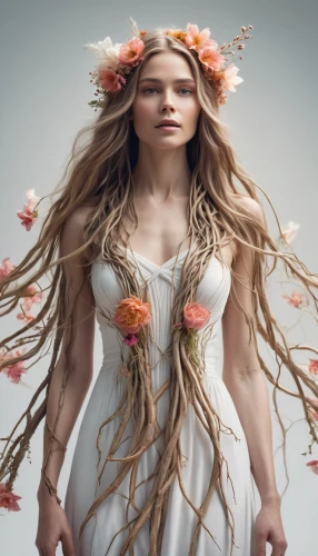 dryads,girl in a wreath,margairaz,dryad,margaery,maenads,girl in flowers,diwata,flower fairy,flowerhead,elven flower,seelie,beautiful girl with flowers,persephone,blooming wreath,flower crown of christ,flower garland,wilkenfeld,laurel wreath,flower girl,Photography,General,Cinematic