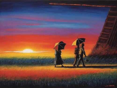 loving couple sunrise,explorers,astronomers,tatooine,highwaymen,skywatchers,visitation,indigenous painting,oilworkers,art painting,searchers,skywalkers,romantic scene,pilgrims,oil painting on canvas,skygazers,laborers,diviners,caminos,welders,Illustration,Realistic Fantasy,Realistic Fantasy 33