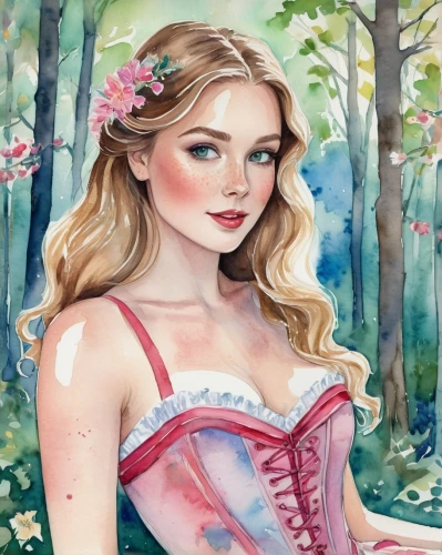 margairaz,margaery,eilonwy,watercolor background,watercolor pin up,galadriel,fairy tale character,fae,fantasy portrait,girl in flowers,apple blossoms,fairie,faerie,watercolor painting,ellinor,diwata,jessamine,flower painting,watercolor women accessory,seelie,Illustration,Paper based,Paper Based 25