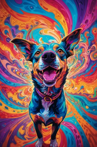 chihuahua,cheerful dog,psychedelia,lsd,ecstatic,color dogs,colorful background,dmt,psychedelic,chromaffin,dog illustration,parvo,barkus,chakra,doggart,welin,acid,sparapet,roo,bisco,Conceptual Art,Oil color,Oil Color 23