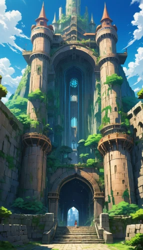 alfheim,skylands,meteora,maplestory,castlelike,knight's castle,city gate,ancient city,castle of the corvin,arenanet,portal,mabinogi,victory gate,abdallahi,citadels,mausoleum ruins,castletroy,castle keep,castleguard,castle ruins,Illustration,Japanese style,Japanese Style 03