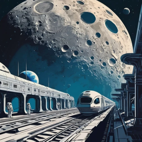 spaceliner,moon car,moonbase,lunar landscape,moonscapes,moon base alpha-1,galaxy express,space art,moon vehicle,lunar,espacial,sci fiction illustration,earth rise,satellite express,spacebus,interplanetary,moonraker,moon valley,valley of the moon,space tourism,Conceptual Art,Sci-Fi,Sci-Fi 06