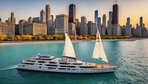 yacht exterior,superyachts,chicago skyline,chartering,yacht,yachts,chicago,chicagoland,superyacht,sailing yacht,windstar,easycruise,navy pier,cruiseliner,multihull,seabourn,cruises,chicagoan,cruise ship,yachting,Art,Classical Oil Painting,Classical Oil Painting 02