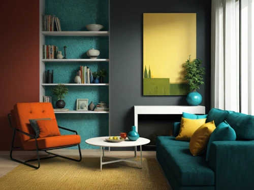 modern decor,contemporary decor,teal and orange,3d rendering,mid century modern,livingroom,modern room,interior decoration,interior modern design,3d render,apartment lounge,modern living room,interior decor,interior design,sitting room,color wall,saturated colors,living room,search interior solutions,renders,Conceptual Art,Fantasy,Fantasy 08