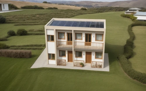 passivhaus,dunes house,cube stilt houses,3d rendering,smart house,cubic house,electrohome,solar cell base,inverted cottage,cube house,heat pumps,solar panels,solar photovoltaic,grass roof,ecovillages,solarcity,danish house,garden elevation,frame house,sketchup,Photography,General,Realistic