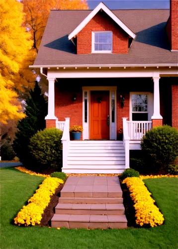 yellow tulips,front yard,exterior decoration,fall leaf border,autumn decoration,front porch,housedress,yellow daisies,marigolds,autumn decor,seasonal autumn decoration,yellow garden,house entrance,bungalow,house number 1,house front,ruhl house,house insurance,the garden marigold,houseleek,Illustration,Realistic Fantasy,Realistic Fantasy 29