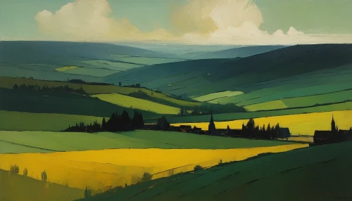 colline,rolling hills,toscane,yellow mountains,south downs,palouse,green landscape,underberg,yellow grass,rumney,mcbride,landscape,umbria,green fields,levinthal,hills,cissbury,gouache,toscana,corvis,Conceptual Art,Oil color,Oil Color 12