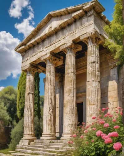 greek temple,temple of diana,roman temple,artemis temple,doric columns,temple of hercules,house with caryatids,panagora,paestum,peristyle,jardiniere,poseidons temple,roman columns,erechtheus,tempio,hellas,ancient olympia,erechtheion,metapontum,doric,Art,Classical Oil Painting,Classical Oil Painting 09