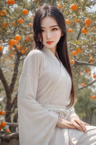 chuseok,ao dai,hanbok,nayong,hanfu,gorani,huayi,bingqian,gowon,xiaojie,bdo,orange blossom,wonju,yulan magnolia,myongji,mandarin orange,xiaoqing,orange robes,hyang,yifei,Photography,Realistic