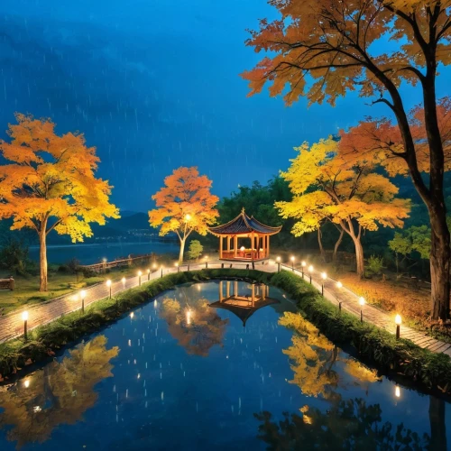 japan garden,chuseok,japanese garden,koi pond,golden pavilion,world digital painting,night scene,autumn park,landscape background,zhongchen,japan landscape,the park at night,the golden pavilion,japanese art,hoshihananomia,hokkaido,autumn in japan,katsura,autumn landscape,jiangyan,Unique,Design,Blueprint