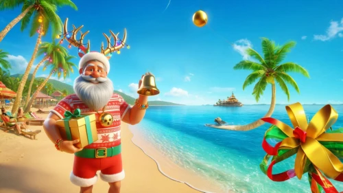 santa claus at beach,christmas on beach,christmas island,travelocity,christmasbackground,christmas background,elfed,roelf,elf,santaland,feliz navidad,elfie,holidaymaker,corona christmas,st claus,claus,lutin,north pole,christmas elf,elfving