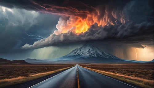 calbuco volcano,volcanic landscape,mesocyclone,eruption,heaven and hell,road of the impossible,volcanic eruption,fantasy landscape,the eruption,volcanic activity,active volcano,fantasy picture,nature's wrath,volcanic,stratovolcanoes,supervolcano,tempestuous,armageddon,dramatic sky,eruptive,Photography,General,Natural