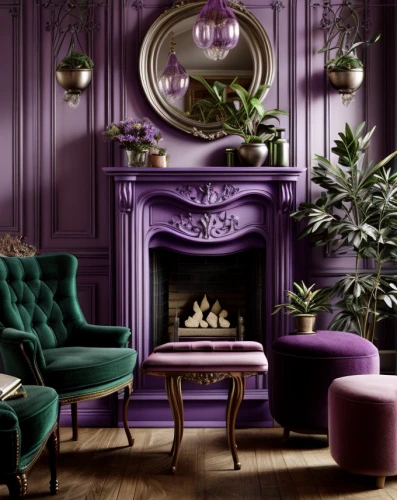 purple wallpaper,bellocchio,sitting room,rich purple,mahdavi,violet colour,interior decoration,chaise lounge,purple,interior design,interior decor,decors,alcoves,violette,decoratifs,kartell,victorian room,highgrove,purple frame,aubergine