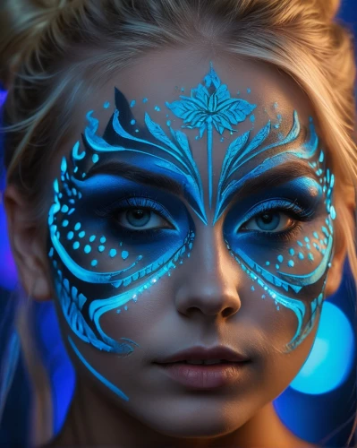 face paint,neon body painting,face painting,tribal masks,body painting,venetian mask,blue peacock,masquerade,blue enchantress,bodypainting,masquerading,masques,masqueraders,neon makeup,brazil carnival,peacock eye,blue butterfly,electric blue,blue painting,neon carnival brasil,Photography,General,Fantasy