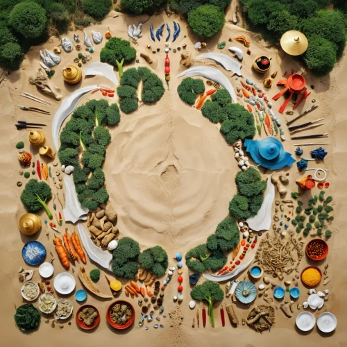 food collage,vegetables landscape,cornucopia,permaculture,plate full of sand,biocultural,biodiversity,bishvat,mother earth,ecoterra,macrobiotic,sand art,ayurveda,food icons,food table,arcimboldi,placemat,verduras,pachamama,fruits and vegetables,Unique,Design,Knolling