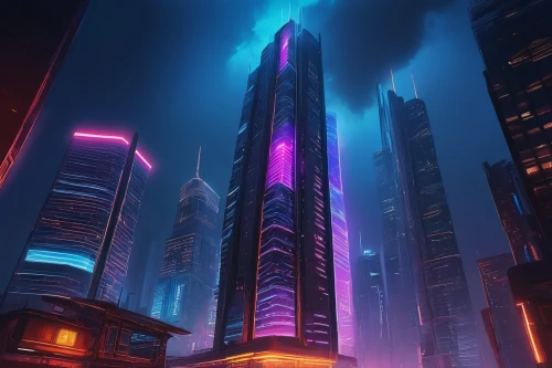 cyberpunk,cybercity,skyscraper,coruscant,futuristic landscape,guangzhou,the skyscraper,metropolis,futuristic,shanghai,cybertown,bladerunner,electric tower,futuristic architecture,skyscrapers,cyberport,klcc,megacorporations,dystopian,fantasy city,Illustration,Retro,Retro 10