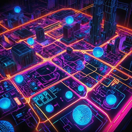 cybertown,cybercity,microdistrict,cyberscene,micropolis,cyberview,colorful city,cyberia,circuit board,circuitry,labyrinths,tron,cyberpunk,neons,neon ghosts,neon,cybernet,lumo,cyberscope,cyberworld,Illustration,Realistic Fantasy,Realistic Fantasy 38