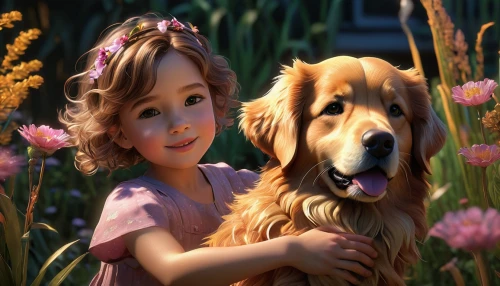 girl with dog,golden retriever,liesel,annie,arrietty,little boy and girl,children's background,floricienta,cute cartoon image,boy and dog,retriever,adaline,marnie,aerith,dog breed,dog illustration,golden retriver,girl in flowers,tenderness,beautiful girl with flowers,Photography,Artistic Photography,Artistic Photography 02