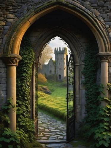 doorways,nargothrond,stone gate,brehon,the threshold of the house,gatehouses,archways,blackgate,castledawson,entrances,garden door,archway,gateway,castletroy,doorway,llanthony,farm gate,pointed arch,threshold,innisfallen,Art,Artistic Painting,Artistic Painting 38