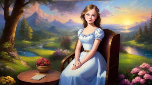 fairy tale character,cinderella,dorthy,art painting,nessarose,portrait background,fantasy picture,oil painting on canvas,margaery,fantasy portrait,cendrillon,maidservant,mystical portrait of a girl,rosaline,meticulous painting,girl in a long dress,bluestocking,storybook character,princess sofia,alice in wonderland