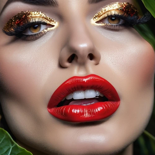 retouching,labios,gold glitter,red lips,neon makeup,rossetto,lustrous,lips,black-red gold,glossy,airbrushed,retouched,lipsticked,injectables,christmas gold and red deco,red lipstick,gloss,rankin,dewy,goldwell,Photography,General,Realistic
