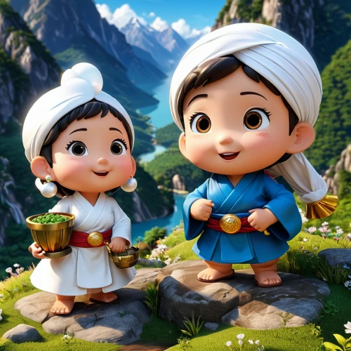 girl and boy outdoor,little boy and girl,easterlings,khural,little angels,sound of music,pilgrims,goatherd,halflings,mountain scene,dolpa,marzipan figures,cute cartoon image,lilo,villagers,chuseok,guobao,huaixi,guangshen,cute cartoon character,Unique,3D,3D Character