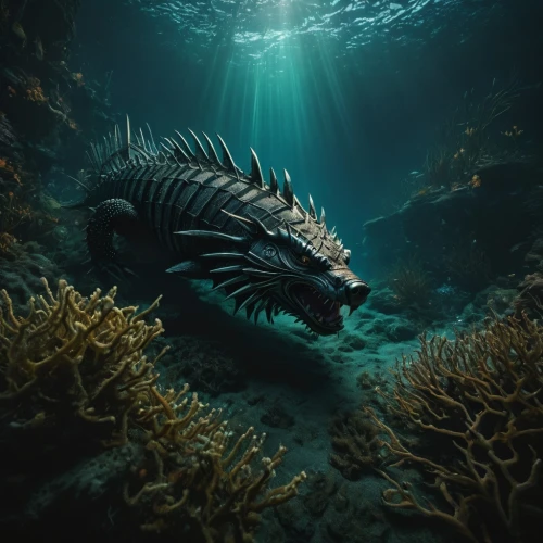 water creature,sea life underwater,kujira,sea animal,god of the sea,black dragon,ocean underwater,salt water crocodile,marine animal,sarcopterygian,gopendra,underwater background,anomalocaris,fantasy animal,kermadec,underwater world,dragon of earth,sea raven,pterois,underwater fish,Photography,General,Fantasy