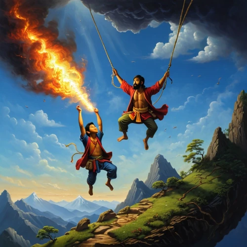 smokejumpers,voladores,pyromaniacs,fire kite,iconoclasts,zagor,elves flight,dragonriders,daredevils,pyrotechnicians,xiaolin,firelord,firebrands,game illustration,skymasters,adventurers,firebugs,fire background,firewind,fireballs,Illustration,Realistic Fantasy,Realistic Fantasy 18