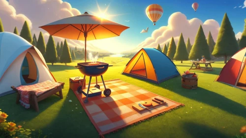 tearaway,autumn camper,tents,encampment,gypsy tent,camping tents,glamping,tourist camp,igloos,camping,knight tent,cartoon video game background,campsites,lowpoly,balloon trip,circus tent,yurts,world digital painting,thatgamecompany,campers