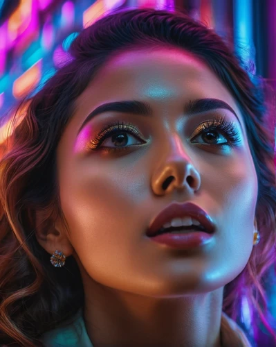 colored lights,neon makeup,colorful light,neon light,colorful background,neon lights,portrait background,labios,bokeh,lights,digital painting,girl portrait,aura,digital art,neon,fantasy portrait,luminous,neon candies,women's eyes,light effects,Photography,General,Fantasy