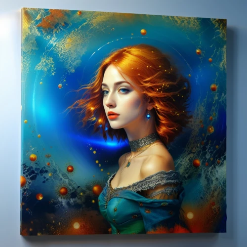 triss,fantasy portrait,copper frame,mystical portrait of a girl,transistor,ariadne,amphitrite,andromeda,naiad,persephone,nausicaa,merida,fathom,nereid,sedna,fantasy art,pleiades,trine,oil painting on canvas,demelza,Photography,General,Realistic