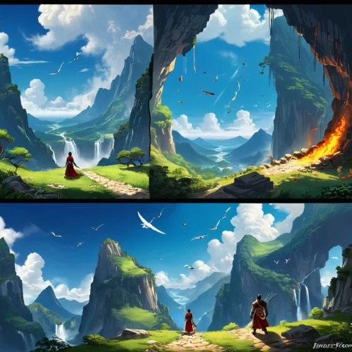 backgrounds,background design,world digital painting,mountain world,fantasy landscape,cartoon video game background,landscape background,buddhists monks,cool backgrounds,aang,airbender,mountain scene,desktop backgrounds,backgrounds texture,monks,background vector,panoramas,journey,konietzko,3d fantasy,Unique,Design,Character Design