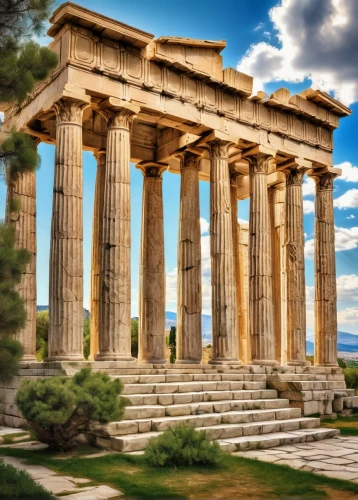 greek temple,erechtheion,erechtheus,hellas,acropolis,the parthenon,temple of poseidon,temple of hercules,parthenon,akropolis,doric columns,hellenic,temple of diana,roman temple,caesonia,laodicea,baalbek,athenian,priene,artemis temple,Art,Classical Oil Painting,Classical Oil Painting 09